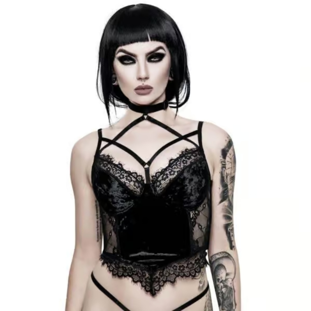 Killstar black velvet and lace with choker XXL bustier